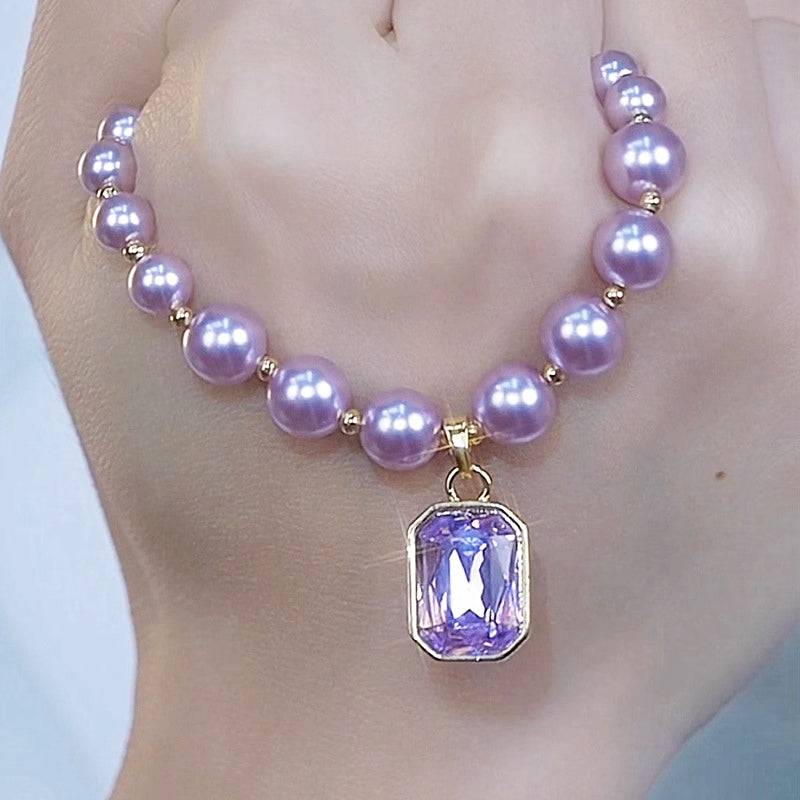 💜Elegant Purple Imitation Pearls Necklace with Pendant