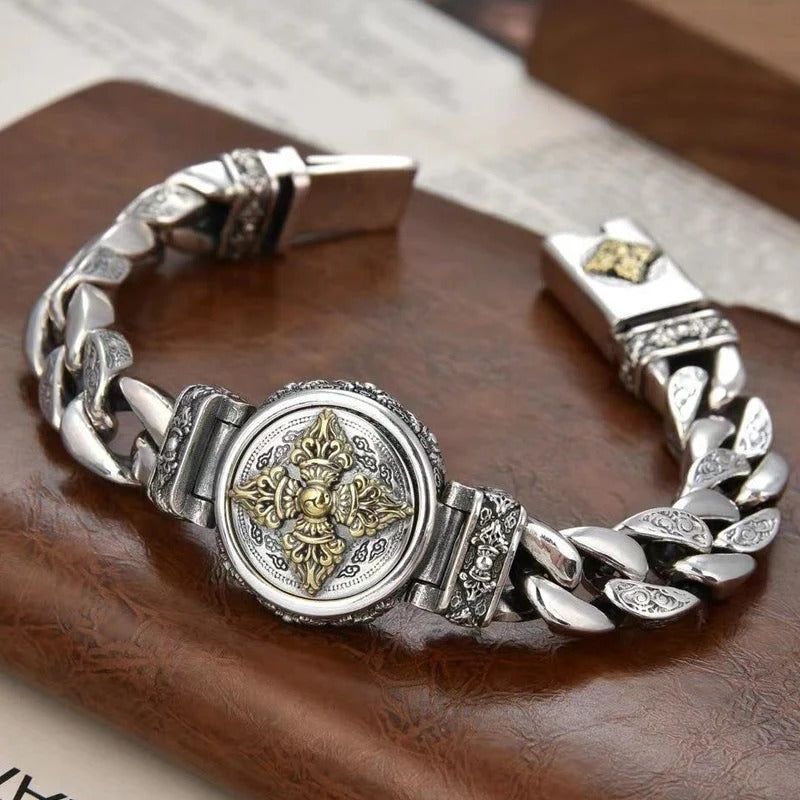 Vintage Rotating Vajra Bracelet for Men – Smooth Rotating Centerpiece, Electroplated Copper Finish & Vintage-Inspired Texture – Bold Statement Style 💪