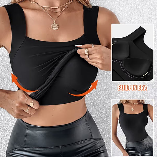 Women's U Neck Shapewear Built-in Bra Tank High Strechy Sleeveless Slim Fit Tops Camisole