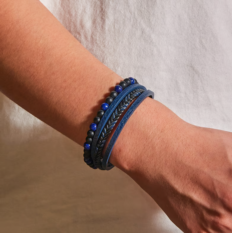 Natural Stone Obsidian Magnetic Buckle Men's Leather Bracelet-3 styles