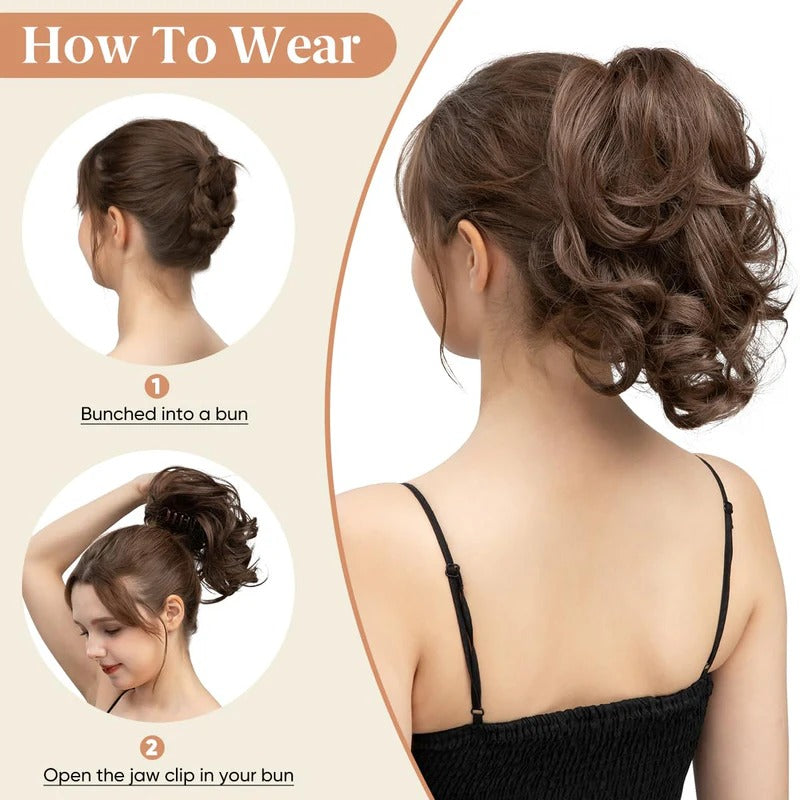 Claw Clip Short Ponytail Hair Extensions Bendable Metals Messy Bun