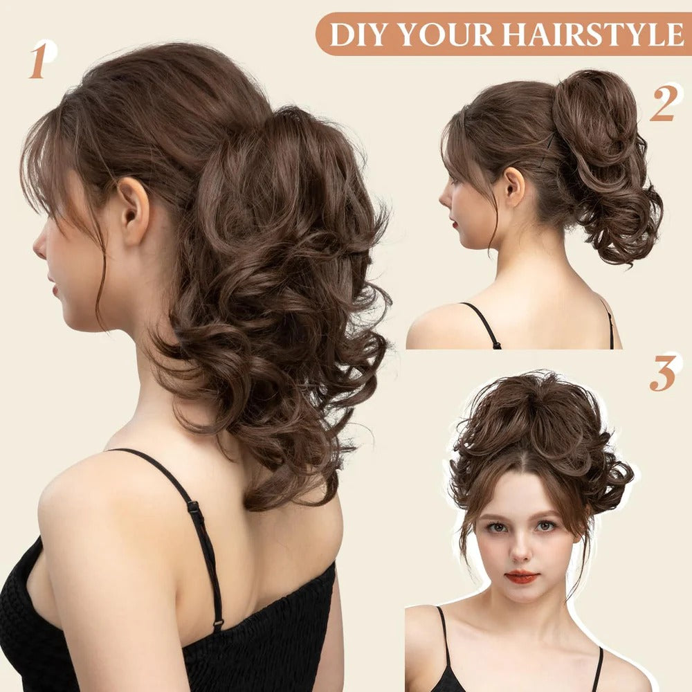 Claw Clip Short Ponytail Hair Extensions Bendable Metals Messy Bun