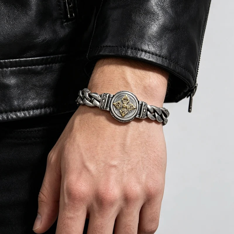 Vintage Rotating Vajra Bracelet for Men – Smooth Rotating Centerpiece, Electroplated Copper Finish & Vintage-Inspired Texture – Bold Statement Style 💪