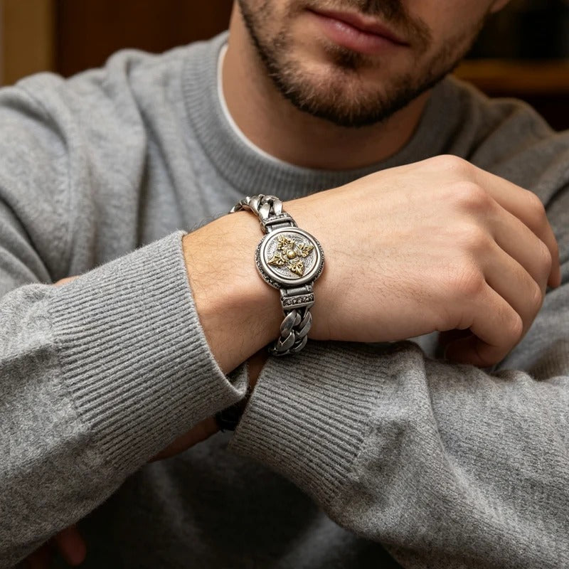 Vintage Rotating Vajra Bracelet for Men – Smooth Rotating Centerpiece, Electroplated Copper Finish & Vintage-Inspired Texture – Bold Statement Style 💪