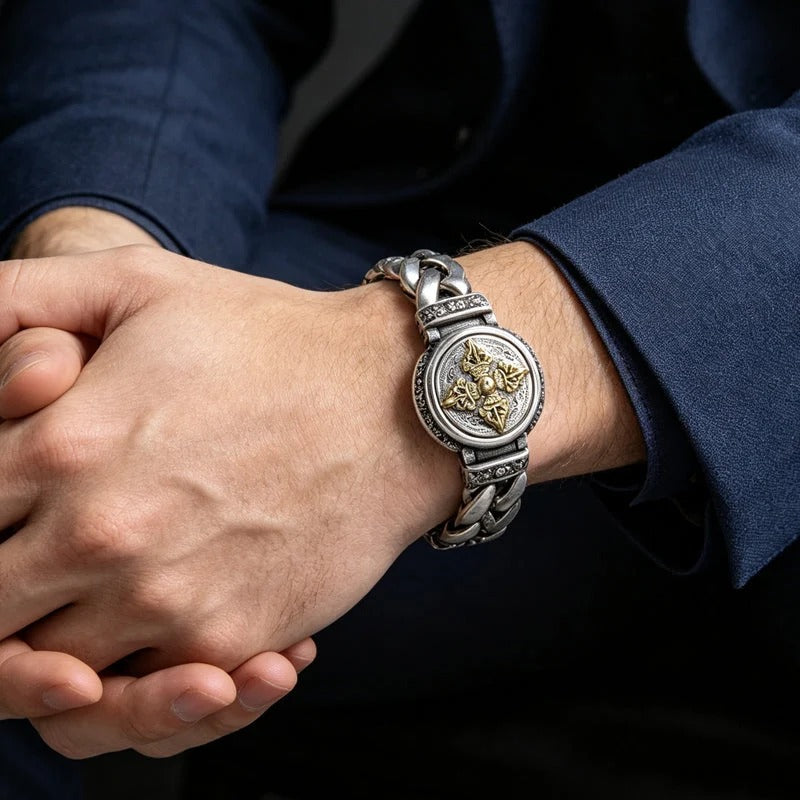 Vintage Rotating Vajra Bracelet for Men – Smooth Rotating Centerpiece, Electroplated Copper Finish & Vintage-Inspired Texture – Bold Statement Style 💪