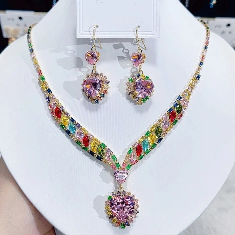 ✨ Sparkling Heart Jewelry Set – Necklace & Earrings, Elegant, Lightweight 💖