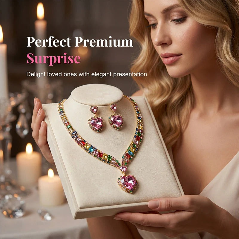 ✨ Sparkling Heart Jewelry Set – Necklace & Earrings, Elegant, Lightweight 💖