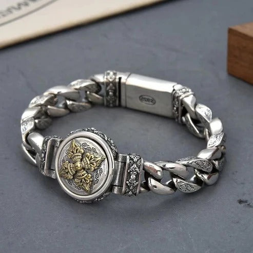 Vintage Rotating Vajra Bracelet for Men – Smooth Rotating Centerpiece, Electroplated Copper Finish & Vintage-Inspired Texture – Bold Statement Style 💪