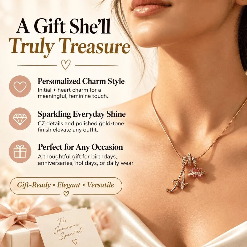 Elegant Initial Heart Charm Necklace
