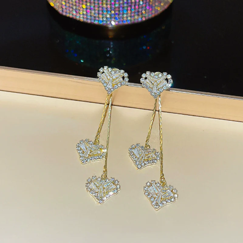 Romantic Long Chain Heart Drop Earrings
